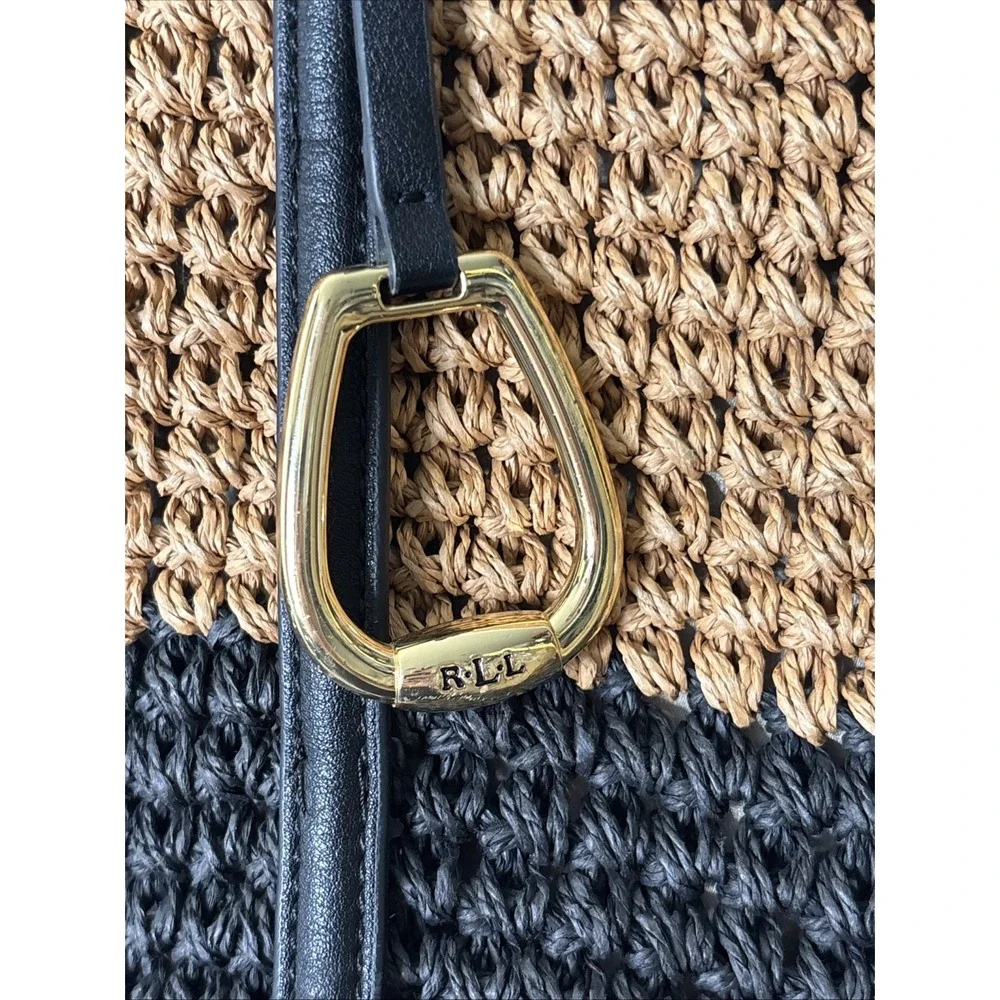 Lauren Ralph Lauren Raffia Brown Tote Bag Designer Preppy Coastal Resort